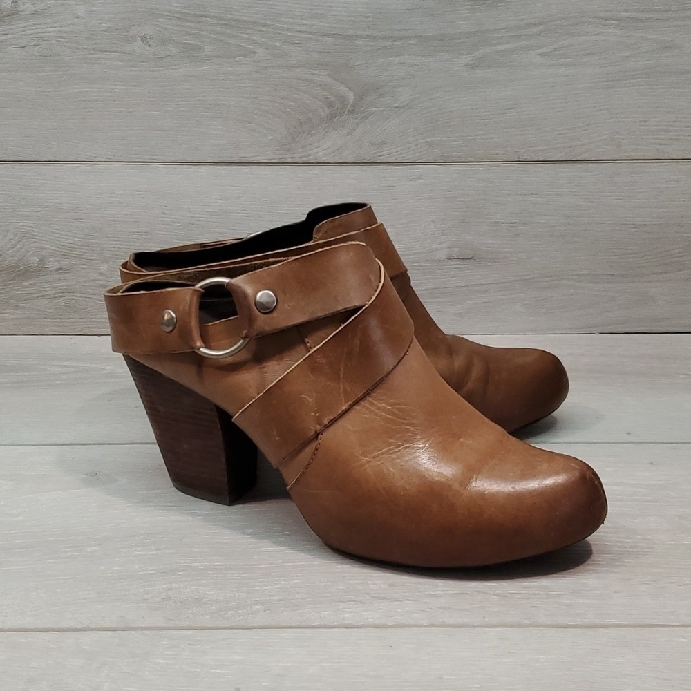 Kork-Ease Women Ciurtney HarnessY2K Heels Leather Mule Clogs Shoes boots sz 10M
